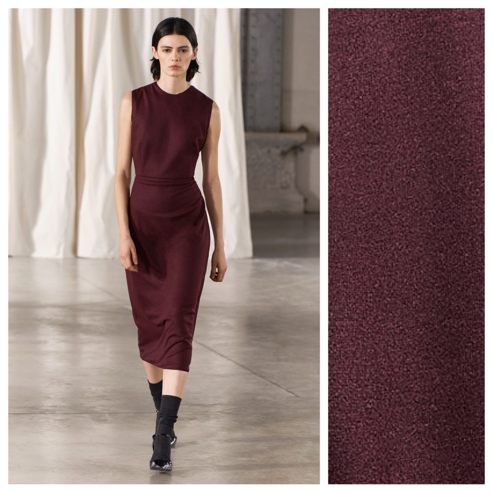 NWT. Zara ZW Collection Burgundy Wool Blend Midi Dress. Size M.